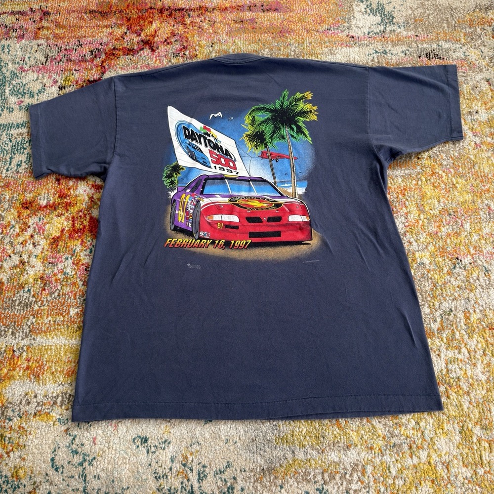 Vintage 1997 Daytona 500 NASCAR Racing T Shirt Mens XXL Blue Fruit of the Loom